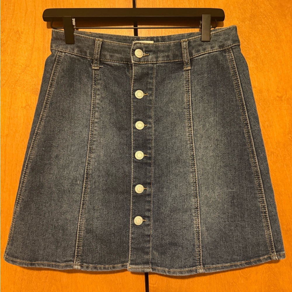 Mossimo Supply Co. Dark Blue Denim Button-Front A-Line Skirt